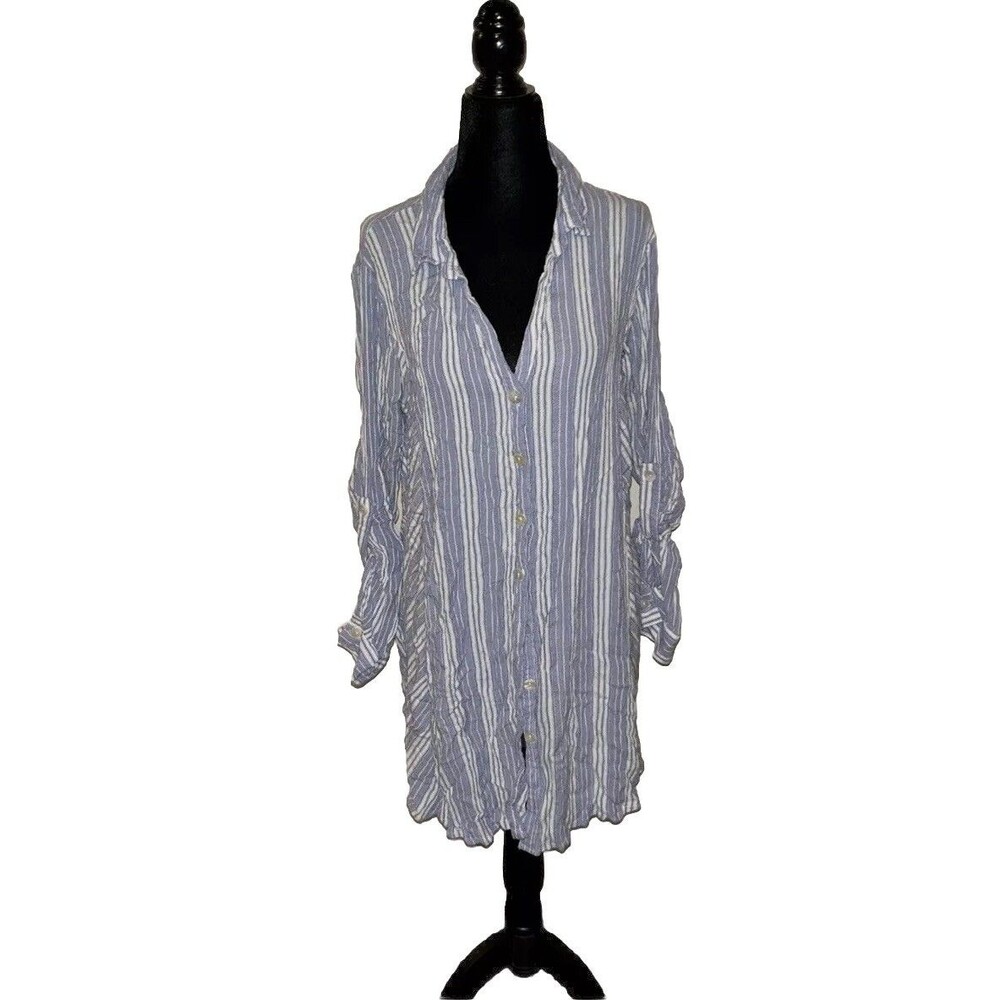 Club Collection Long Sleeve Button Up Stripped Blue & White Collared Long Shirt